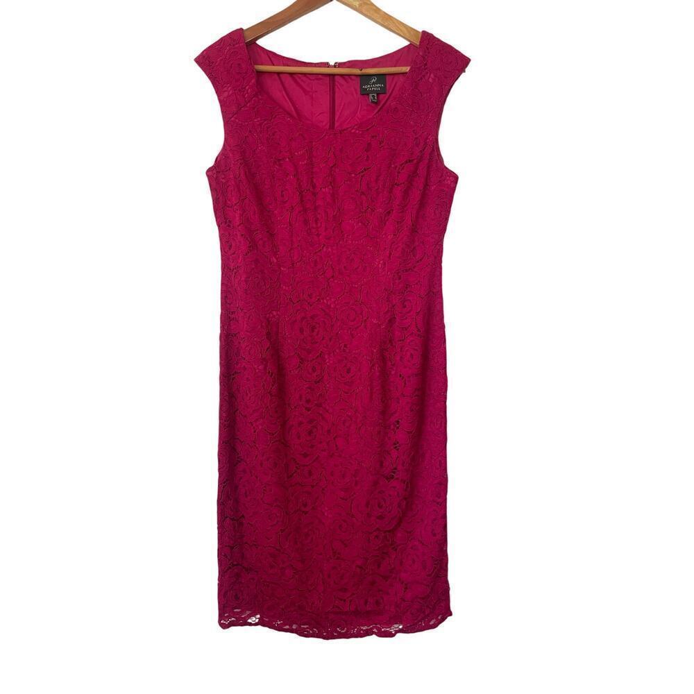 Adrianna Papell Magenta Pink Lace Sleeveless Sheath Cocktail Dress • Size 8 ⬇️